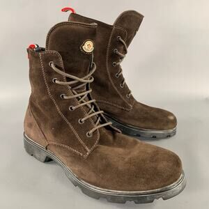 MONCLER Size 10 Brown Contrast Stitch Suede Winter Boots